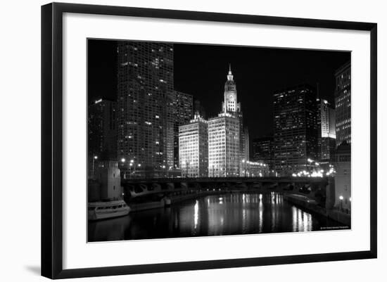 Black And White Of Chicago River-Patrick Warneka-Framed Premium Photographic Print