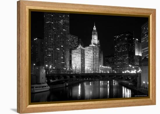 Black And White Of Chicago River-Patrick Warneka-Framed Premier Image Canvas