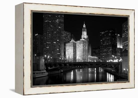 Black And White Of Chicago River-Patrick Warneka-Framed Premier Image Canvas