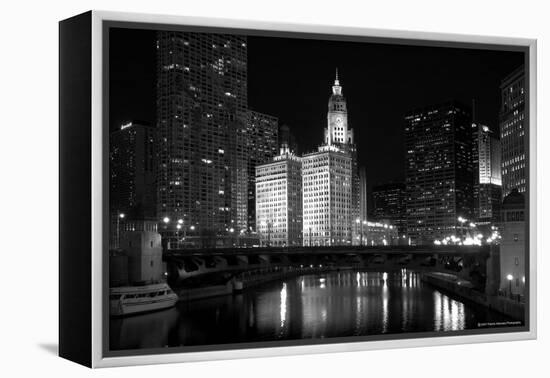 Black And White Of Chicago River-Patrick Warneka-Framed Premier Image Canvas