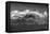 Black and white of South Georgia Island. Opening in clouds and Virga reveal the landscape.-Howie Garber-Framed Premier Image Canvas