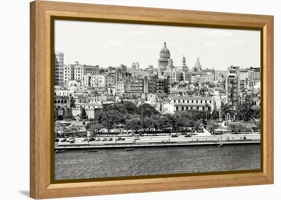 Black and White Panorama of Old Havana with Some Famous Buildings including the Capitol and the Bay-Kamira-Framed Premier Image Canvas