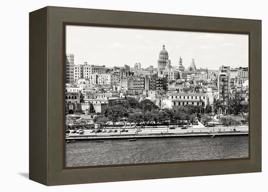 Black and White Panorama of Old Havana with Some Famous Buildings including the Capitol and the Bay-Kamira-Framed Premier Image Canvas