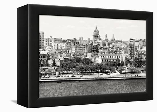 Black and White Panorama of Old Havana with Some Famous Buildings including the Capitol and the Bay-Kamira-Framed Premier Image Canvas