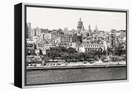 Black and White Panorama of Old Havana with Some Famous Buildings including the Capitol and the Bay-Kamira-Framed Premier Image Canvas