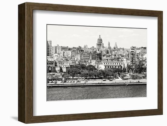 Black and White Panorama of Old Havana with Some Famous Buildings including the Capitol and the Bay-Kamira-Framed Photographic Print