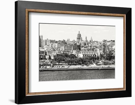 Black and White Panorama of Old Havana with Some Famous Buildings including the Capitol and the Bay-Kamira-Framed Photographic Print