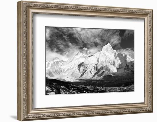 Black and White Panoramic View of Mount Everest-Daniel Prudek-Framed Photographic Print