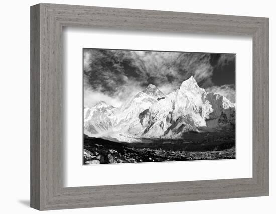 Black and White Panoramic View of Mount Everest-Daniel Prudek-Framed Photographic Print