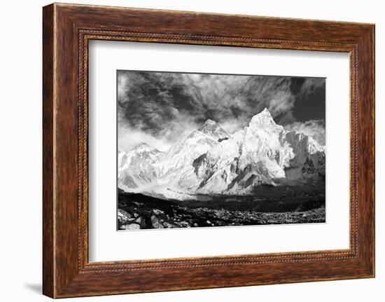 Black and White Panoramic View of Mount Everest-Daniel Prudek-Framed Photographic Print
