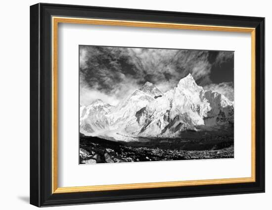 Black and White Panoramic View of Mount Everest-Daniel Prudek-Framed Photographic Print