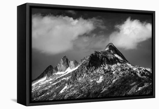 Black and White Photo of Majestic Mountainous Landscape, Dramatic Cloudy Sky, Beautiful Panorama, E-Anna Omelchenko-Framed Premier Image Canvas