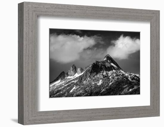 Black and White Photo of Majestic Mountainous Landscape, Dramatic Cloudy Sky, Beautiful Panorama, E-Anna Omelchenko-Framed Photographic Print