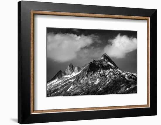 Black and White Photo of Majestic Mountainous Landscape, Dramatic Cloudy Sky, Beautiful Panorama, E-Anna Omelchenko-Framed Photographic Print