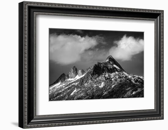 Black and White Photo of Majestic Mountainous Landscape, Dramatic Cloudy Sky, Beautiful Panorama, E-Anna Omelchenko-Framed Photographic Print