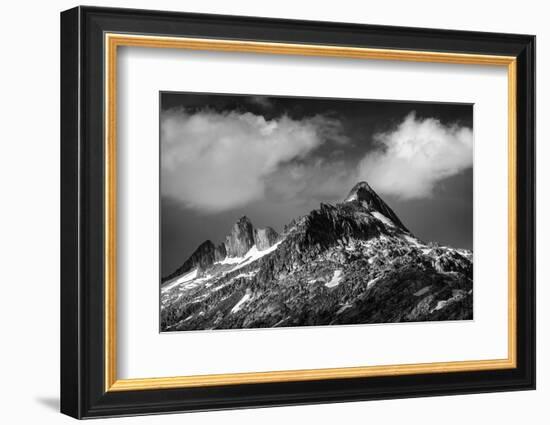 Black and White Photo of Majestic Mountainous Landscape, Dramatic Cloudy Sky, Beautiful Panorama, E-Anna Omelchenko-Framed Photographic Print