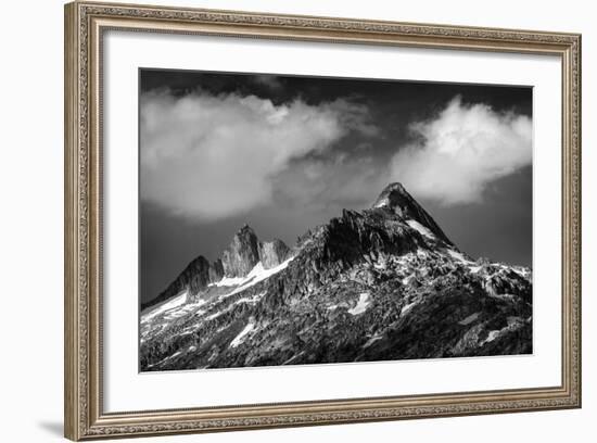 Black and White Photo of Majestic Mountainous Landscape, Dramatic Cloudy Sky, Beautiful Panorama, E-Anna Omelchenko-Framed Photographic Print