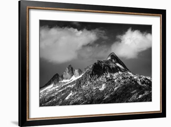 Black and White Photo of Majestic Mountainous Landscape, Dramatic Cloudy Sky, Beautiful Panorama, E-Anna Omelchenko-Framed Photographic Print