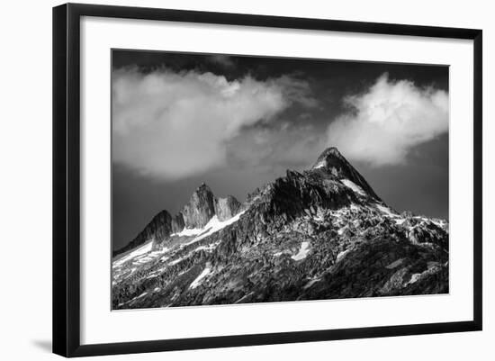 Black and White Photo of Majestic Mountainous Landscape, Dramatic Cloudy Sky, Beautiful Panorama, E-Anna Omelchenko-Framed Photographic Print