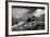 Black and White Photo of Majestic Mountainous Landscape, Dramatic Cloudy Sky, Beautiful Panorama, E-Anna Omelchenko-Framed Photographic Print