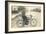 Black and White Photo of Man on Vintage Motorcycle-null-Framed Art Print