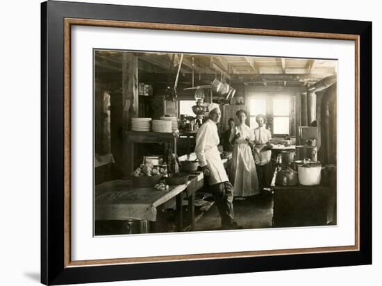 Black and White Photo of Old West Restaurant Kitchen-null-Framed Art Print