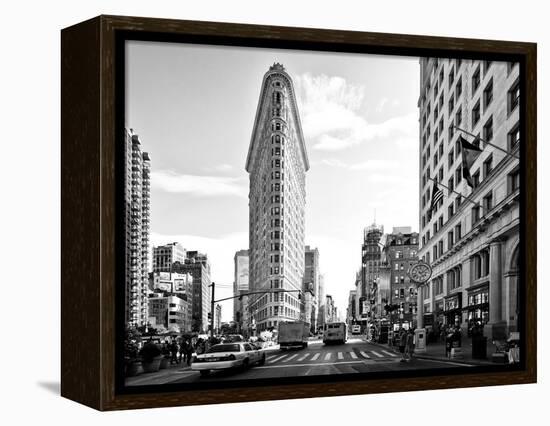 Black and White Photography Landscape of Flatiron Building and 5th Ave, Manhattan, NYC, US-Philippe Hugonnard-Framed Premier Image Canvas