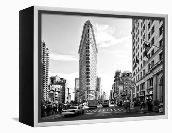Black and White Photography Landscape of Flatiron Building and 5th Ave, Manhattan, NYC, US-Philippe Hugonnard-Framed Premier Image Canvas