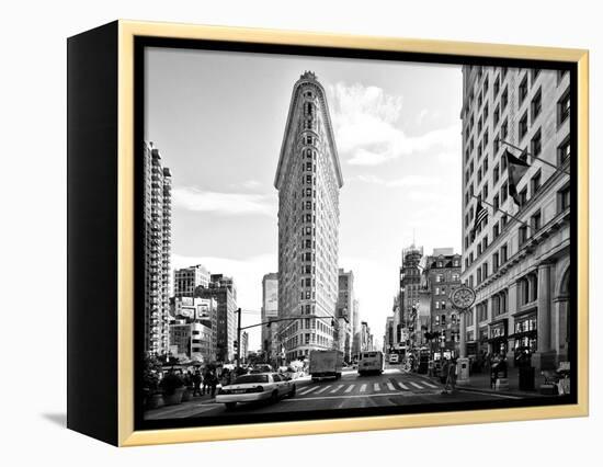 Black and White Photography Landscape of Flatiron Building and 5th Ave, Manhattan, NYC, US-Philippe Hugonnard-Framed Premier Image Canvas