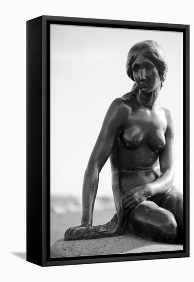 Black-And-White Picture of the Statue of the Little Mermaid in Copenhagen, Denmark, Scandinavia-Simon Montgomery-Framed Premier Image Canvas