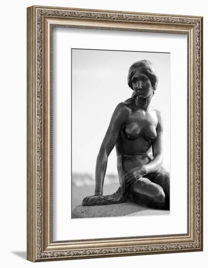 Black-And-White Picture of the Statue of the Little Mermaid in Copenhagen, Denmark, Scandinavia-Simon Montgomery-Framed Photographic Print