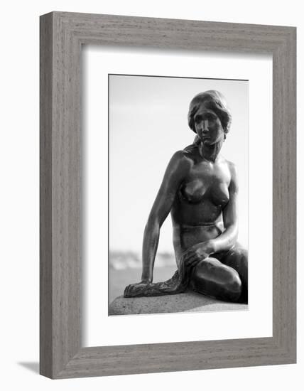 Black-And-White Picture of the Statue of the Little Mermaid in Copenhagen, Denmark, Scandinavia-Simon Montgomery-Framed Photographic Print