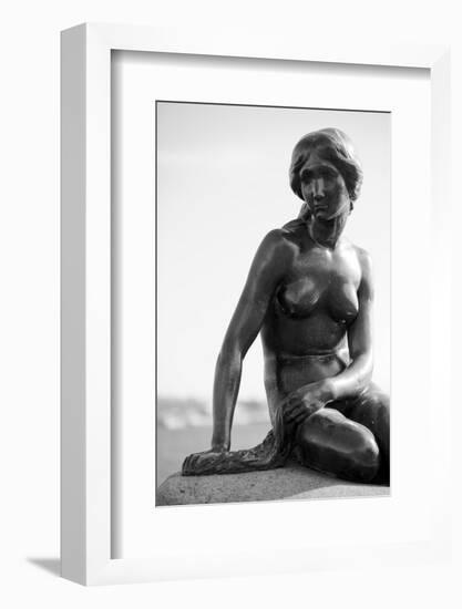 Black-And-White Picture of the Statue of the Little Mermaid in Copenhagen, Denmark, Scandinavia-Simon Montgomery-Framed Photographic Print