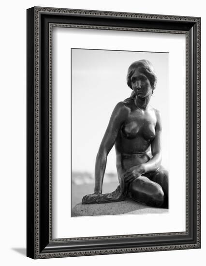 Black-And-White Picture of the Statue of the Little Mermaid in Copenhagen, Denmark, Scandinavia-Simon Montgomery-Framed Photographic Print