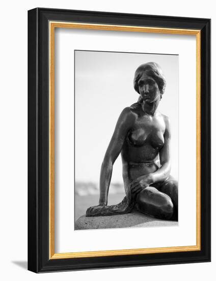 Black-And-White Picture of the Statue of the Little Mermaid in Copenhagen, Denmark, Scandinavia-Simon Montgomery-Framed Photographic Print