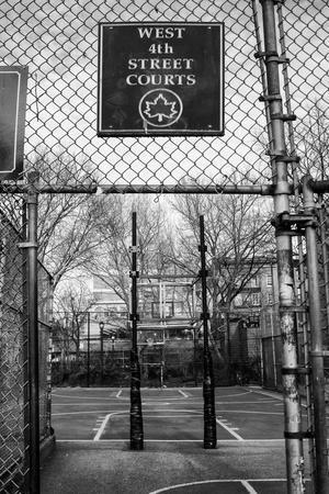 Black and White shot of empty basketball courts at West 4th Street