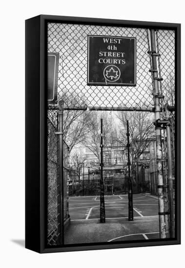 Black and White shot of empty basketball courts at West 4th Street in NYC-null-Framed Stretched Canvas