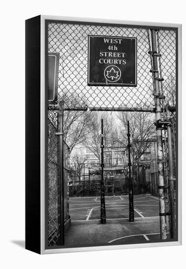 Black and White shot of empty basketball courts at West 4th Street in NYC-null-Framed Stretched Canvas