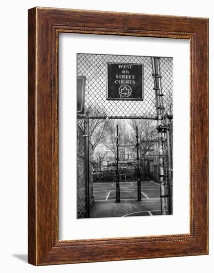 Black and White shot of empty basketball courts at West 4th Street in NYC-null-Framed Photo