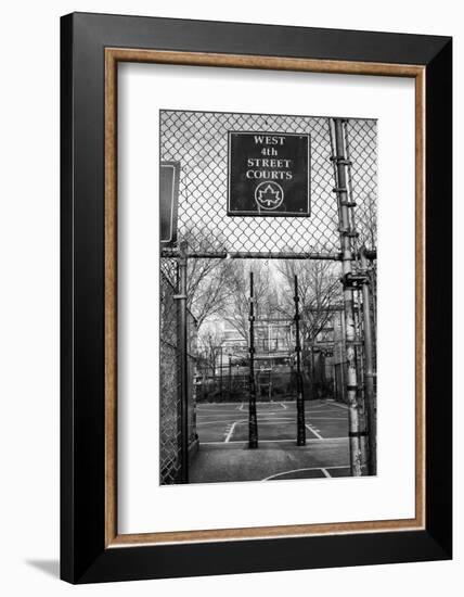 Black and White shot of empty basketball courts at West 4th Street in NYC-null-Framed Photo