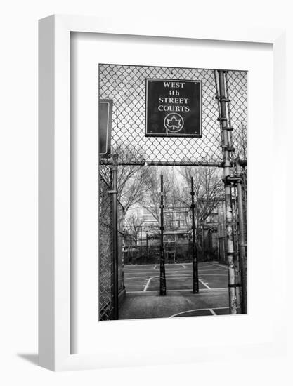 Black and White shot of empty basketball courts at West 4th Street in NYC-null-Framed Photo