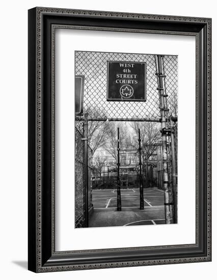 Black and White shot of empty basketball courts at West 4th Street in NYC-null-Framed Photo