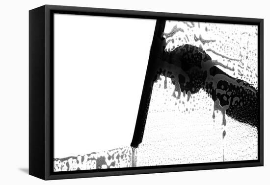 Black and White Silhouette of a Window Washer Washing a Window-mikeledray-Framed Premier Image Canvas