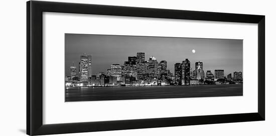 Black and White Skyline at Night, Boston, Massachusetts, USA-null-Framed Photographic Print