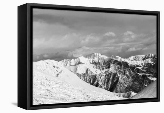 Black and White Snowy Mountains-BSANI-Framed Premier Image Canvas