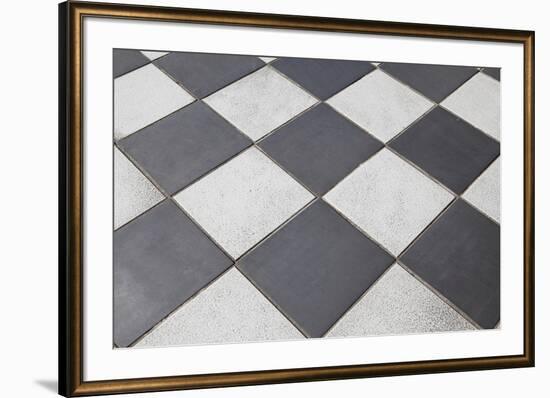 Black And White Tiled Floor-landio-Framed Art Print