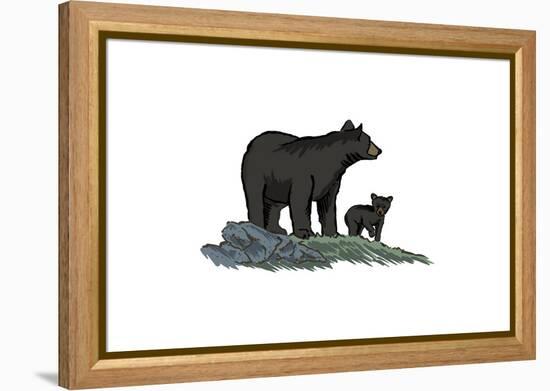 Black Bear and Cub - Icon-Lantern Press-Framed Stretched Canvas