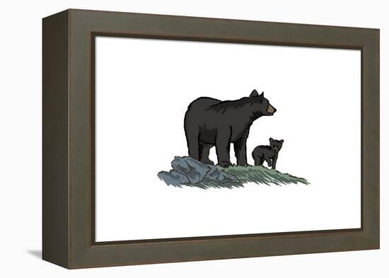 Black Bear and Cub - Icon-Lantern Press-Framed Stretched Canvas