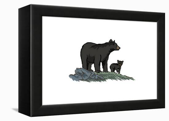 Black Bear and Cub - Icon-Lantern Press-Framed Stretched Canvas