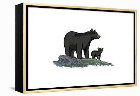 Black Bear and Cub - Icon-Lantern Press-Framed Stretched Canvas